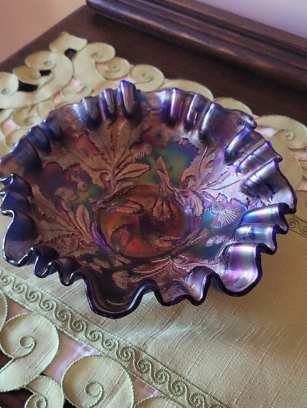 Fenton Amethyst Thistle Pattern Carnival Glass Decorative Bowl